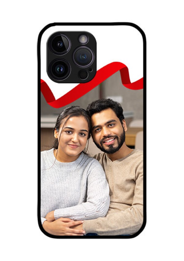 iPhone 14 Pro Max Photo Printing on Glass Case - Red Ribbon Frame Design