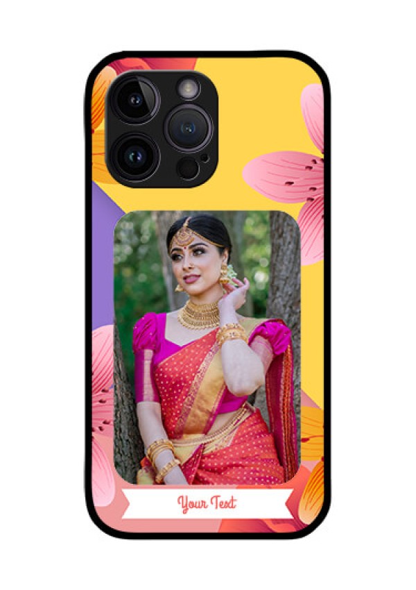 iPhone 14 Pro Max Custom Glass Mobile Case - 3 Image With Vintage Floral Design