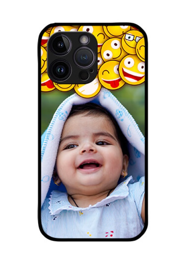 iPhone 14 Pro Max Custom Glass Mobile Case - with Smiley Emoji Design