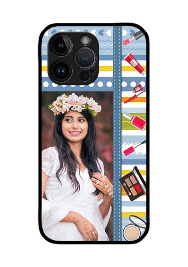 iPhone 14 Pro Max Personalized Glass Phone Case - Makeup Icons Design