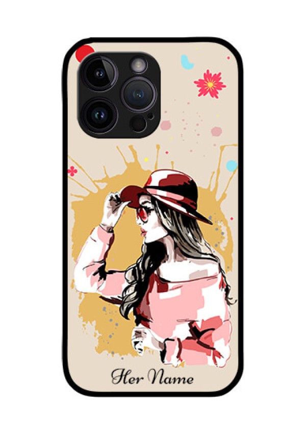 iPhone 14 Pro Max Photo Printing on Glass Case - Women with pink hat Design
