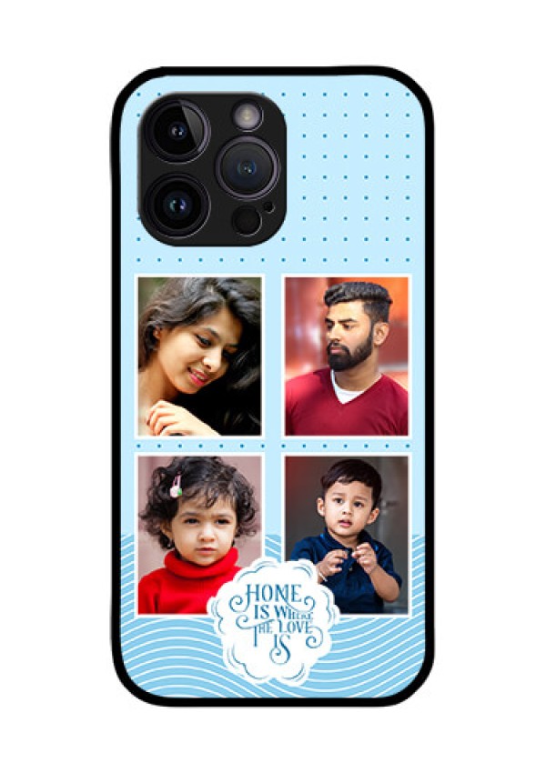 iPhone 14 Pro Max Custom Glass Phone Case - Cute love quote with 4 pic upload Design