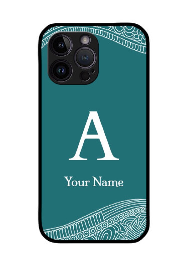 iPhone 14 Pro Max Personalized Glass Phone Case - line art pattern with custom name Design