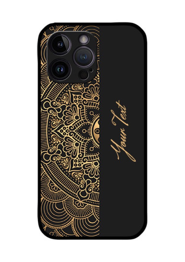 iPhone 14 Pro Max Photo Printing on Glass Case - Mandala art with custom text Design