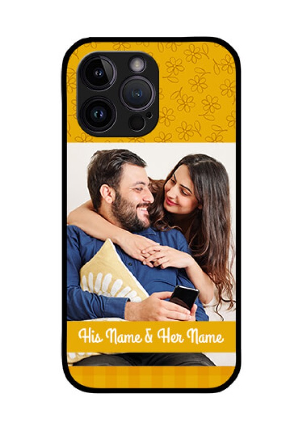 iPhone 14 Pro Custom Glass Mobile Case - Yellow Floral Design