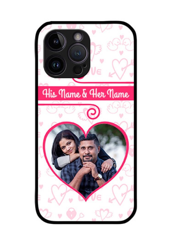 iPhone 14 Pro Personalized Glass Phone Case - Heart Shape Love Design