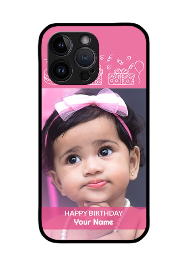 iPhone 14 Pro Photo Printing on Glass Case - with Birthday Line Art Design