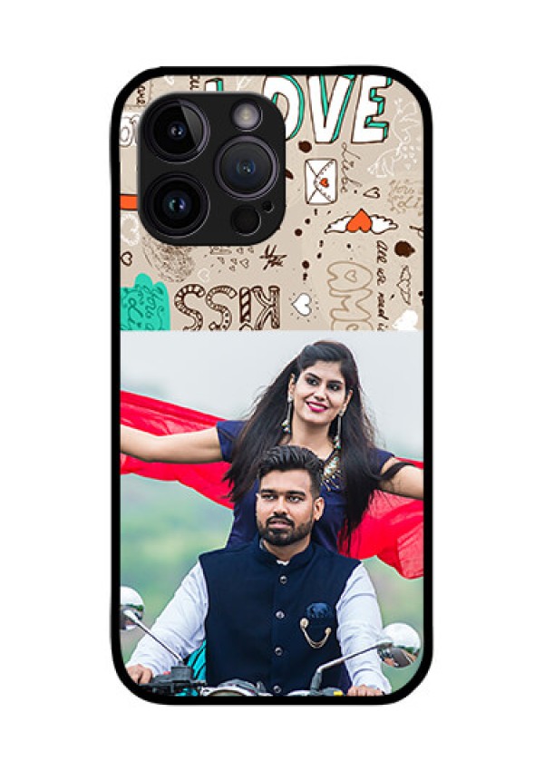 iPhone 14 Pro Custom Glass Phone Case - Love Doodle Pattern