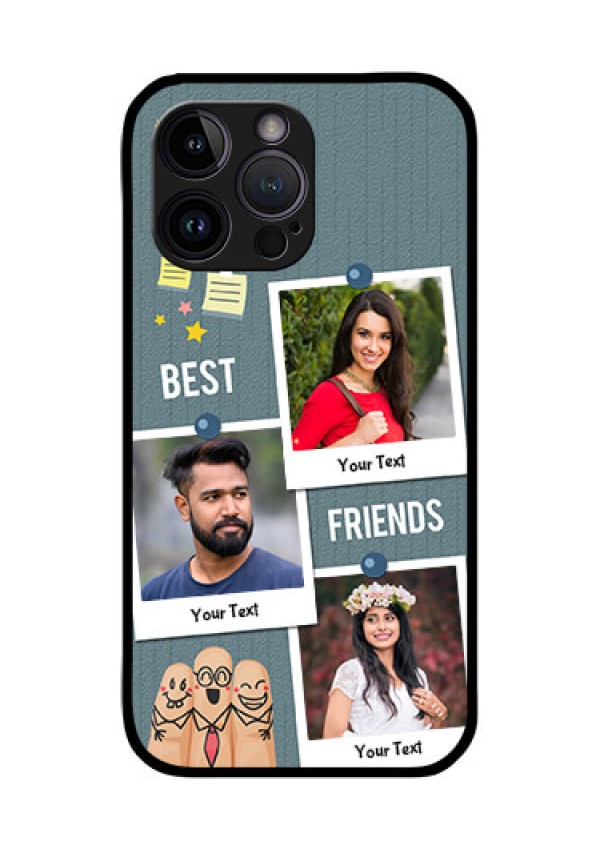 iPhone 14 Pro Personalized Glass Phone Case - Sticky Frames and Friendship Design