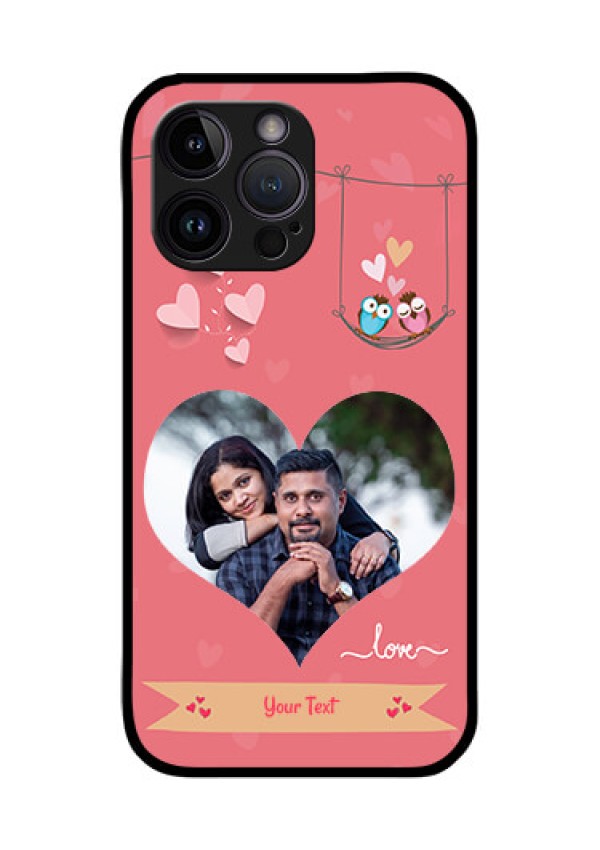 iPhone 14 Pro Personalized Glass Phone Case - Peach Color Love Design