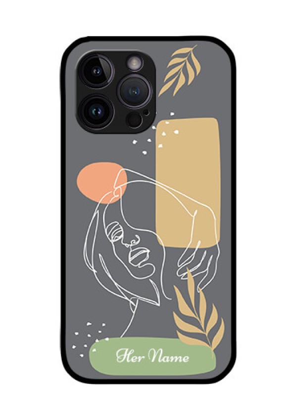 iPhone 14 Pro Custom Glass Phone Case - Gazing Woman line art Design