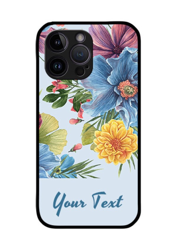 iPhone 14 Pro Custom Glass Mobile Case - Stunning Watercolored Flowers Painting Design