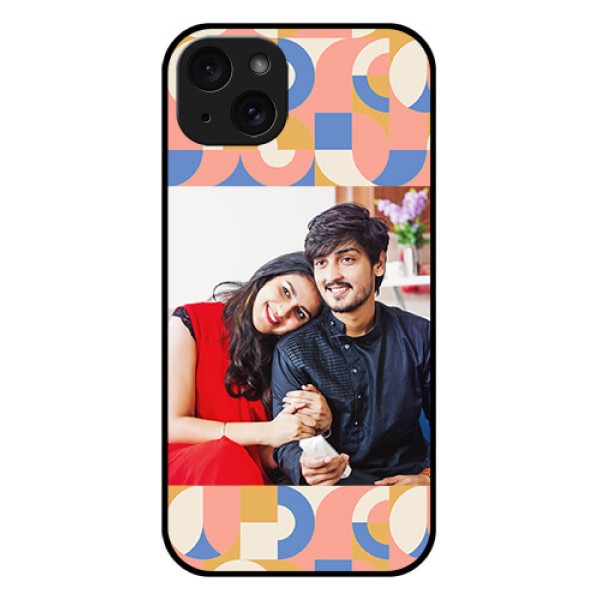 iPhone 15 Plus Custom Glass Phone Case - Semi - Circle Maze Pattern Design