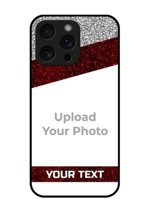 iPhone 15 Pro Max Custom Glass Phone Case - Image Holder With Glitter Strip Design