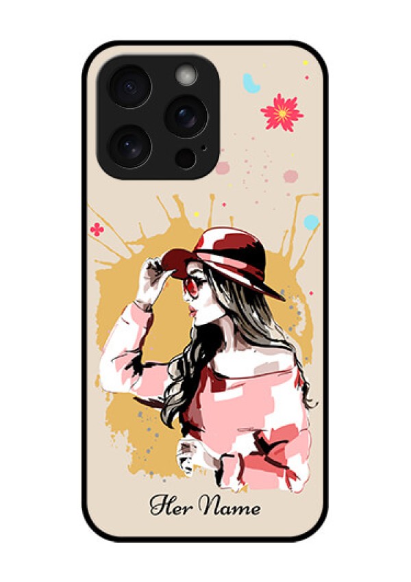 iPhone 15 Pro Max Custom Glass Phone Case - Women With Pink Hat Design