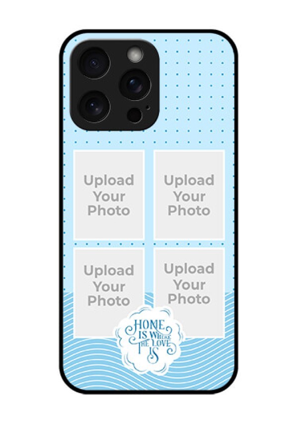 iPhone 15 Pro Max Custom Glass Phone Case - Cute Love Quote With 4 Pic Upload Design