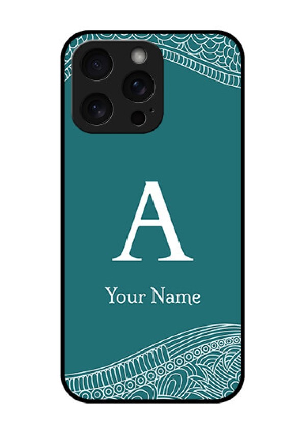 iPhone 15 Pro Max Custom Glass Phone Case - Line Art Pattern With Custom Name Design