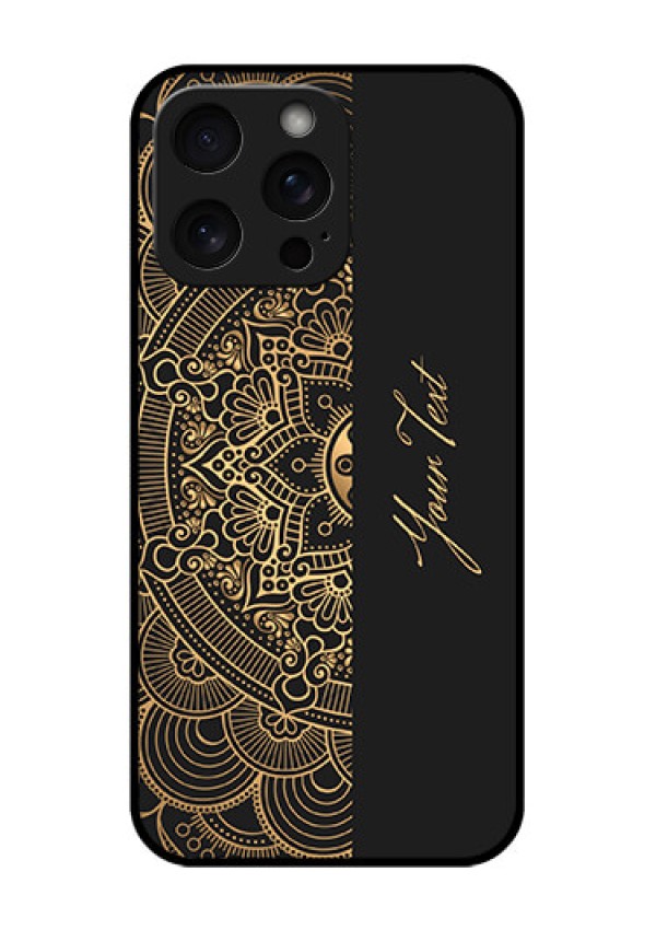 iPhone 15 Pro Max Custom Glass Phone Case - Mandala Art With Custom Text Design