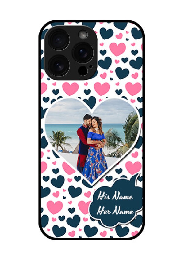 iPhone 16 Pro Max Custom Glass Phone Case - Pink and Blue Heart Design
