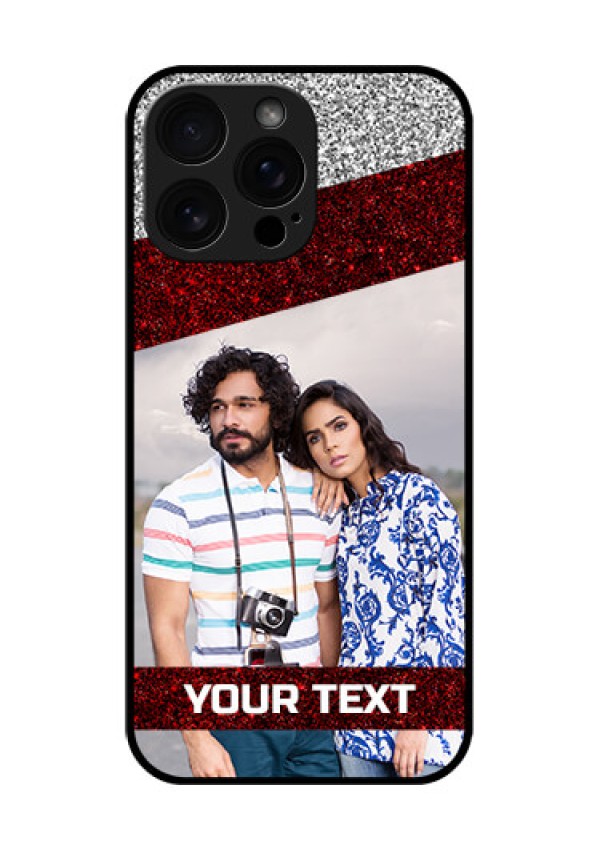 iPhone 16 Pro Max Custom Glass Phone Case - Image Holder With Glitter Strip Design