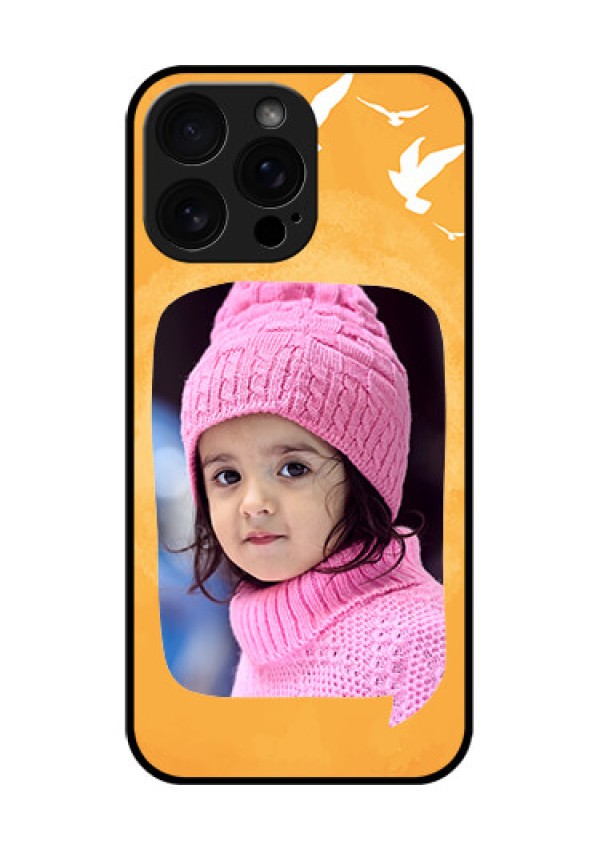iPhone 16 Pro Max Custom Glass Phone Case - Water Color Design With Bird Icons