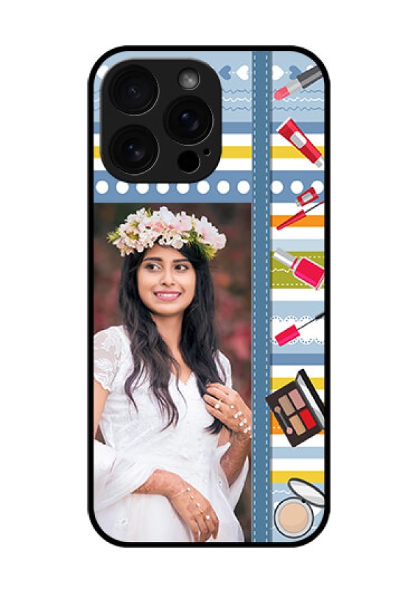 iPhone 16 Pro Max Custom Glass Phone Case - Makeup Icons Design