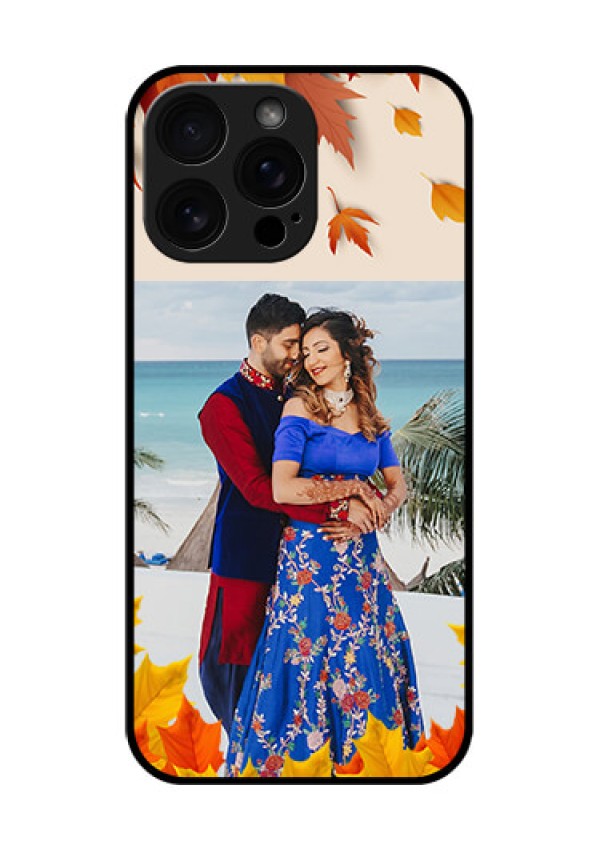 iPhone 16 Pro Max Custom Glass Phone Case - Autumn Maple Leaves Design