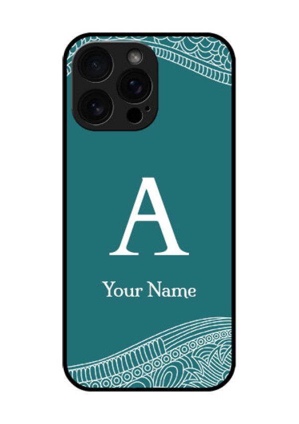 iPhone 16 Pro Max Custom Glass Phone Case - Line Art Pattern With Custom Name Design