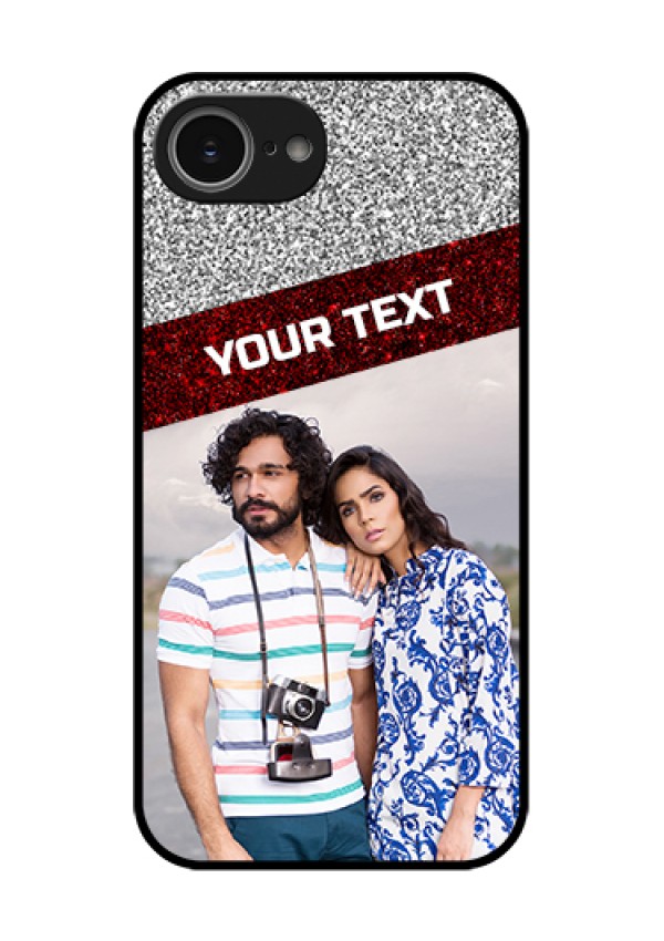 iPhone 16e Custom Glass Phone Case - Image Holder With Glitter Strip Design