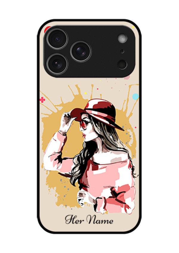 Apple iPhone 17 Pro Max Custom Glass Phone Case - Women With Pink Hat Design