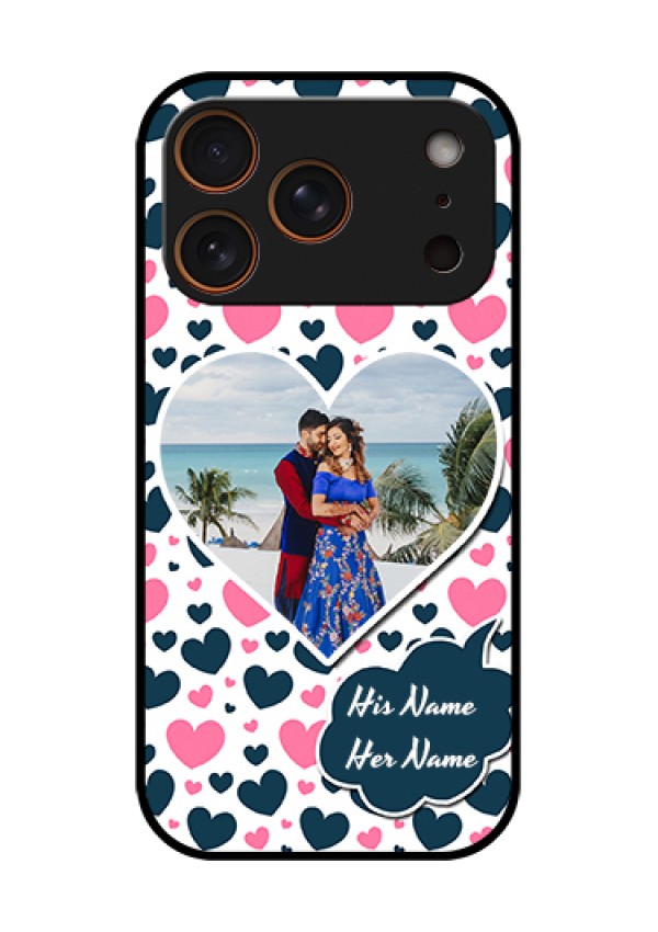 Apple iPhone 17 Pro Custom Glass Phone Case - Pink & Blue Heart Design