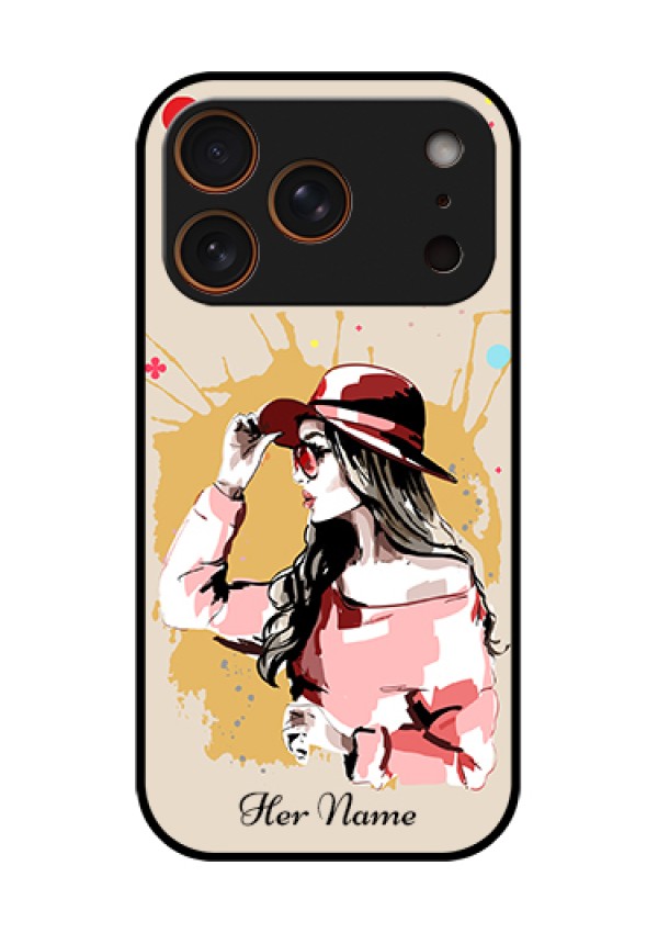 Apple iPhone 17 Pro Custom Glass Phone Case - Women With Pink Hat Design