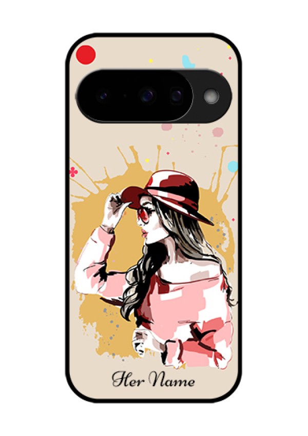 Google Pixel 10 5G Custom Glass Phone Case - Women With Pink Hat Design