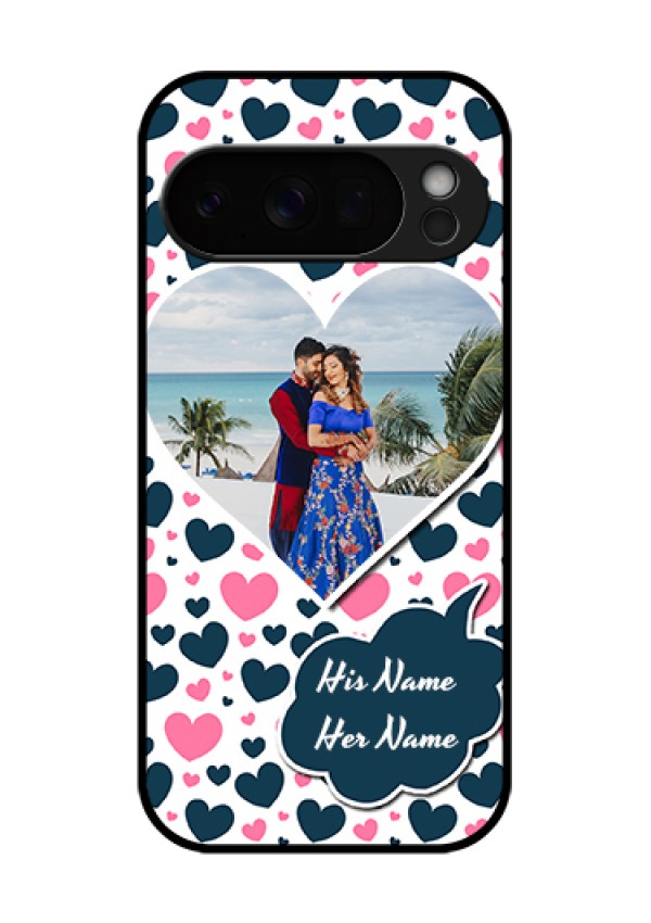 Google Pixel 10 Pro 5G Custom Glass Phone Case - Pink & Blue Heart Design