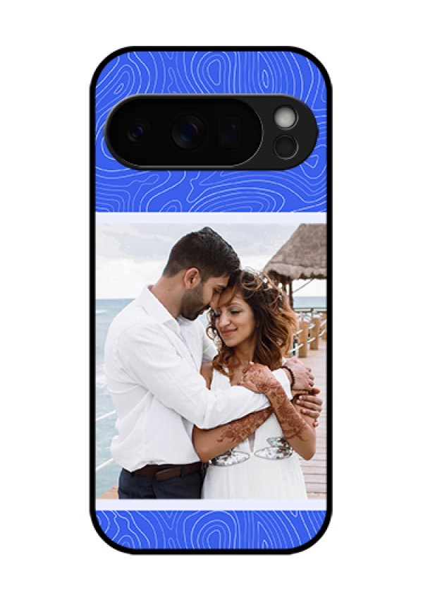 Google Pixel 10 Pro 5G Custom Glass Phone Case - Curved Line Art With Blue And White Design