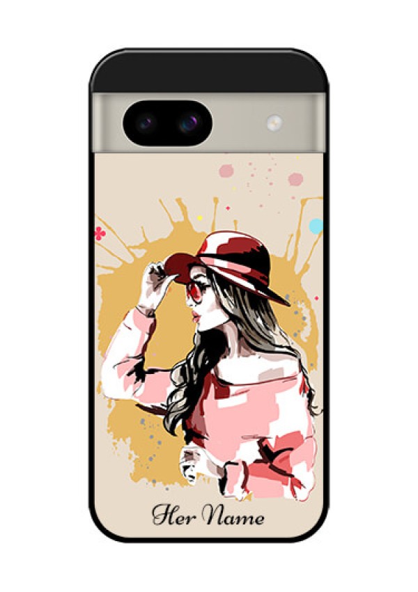Google Pixel 8A 5G Custom Glass Phone Case - Women With Pink Hat Design