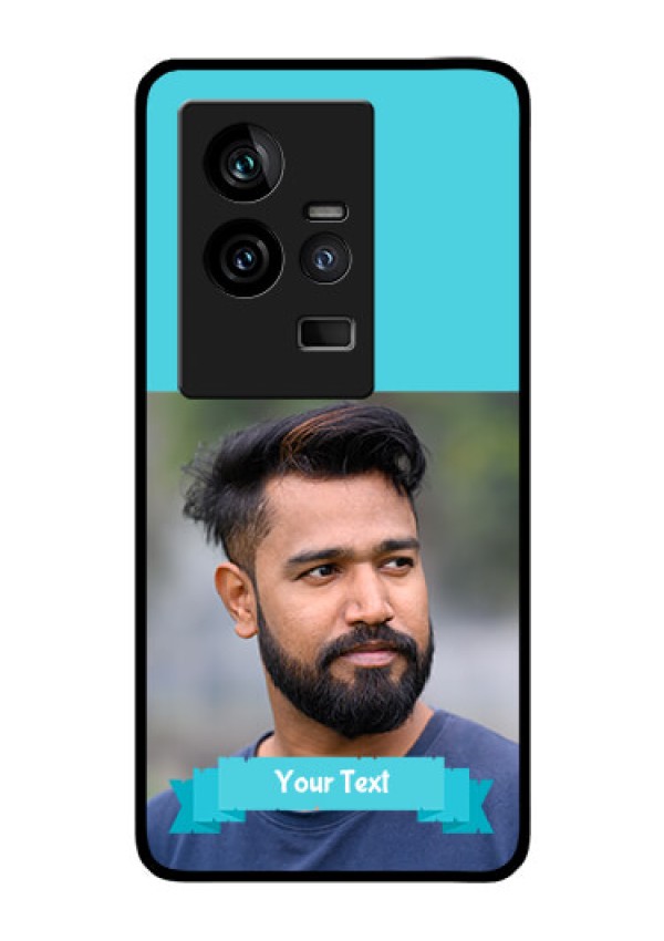 iQOO 11 5G Personalized Glass Phone Case - Simple Blue Color Design