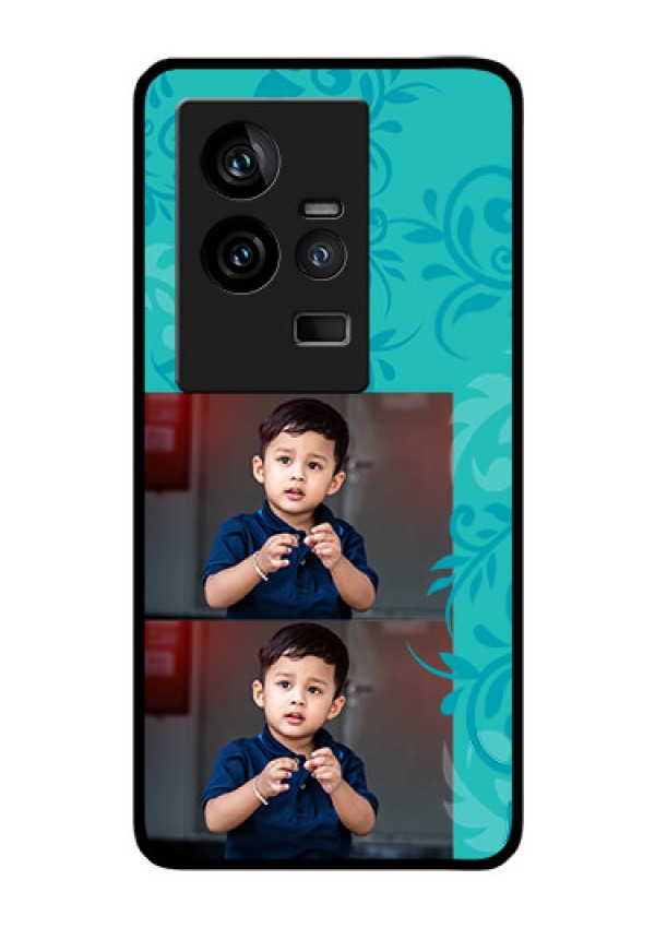 iQOO 11 5G Personalized Glass Phone Case - with Photo and Green Floral Design