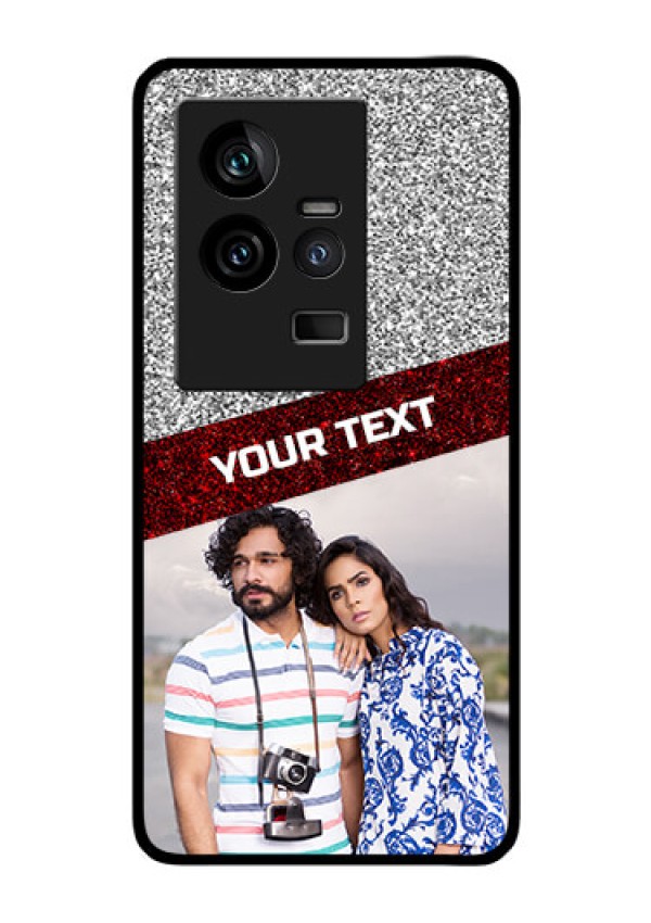 iQOO 11 5G Personalized Glass Phone Case - Image Holder with Glitter Strip Design