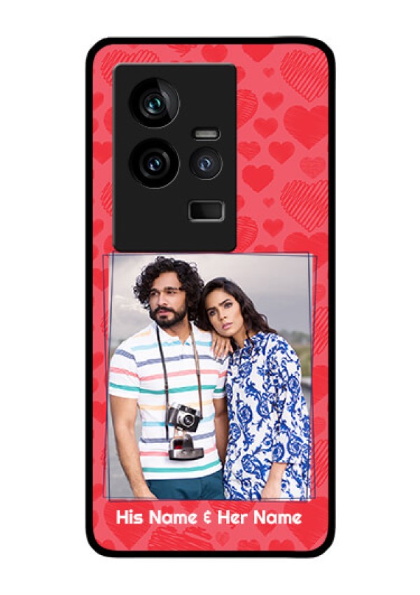iQOO 11 5G Photo Printing on Glass Case - with Red Heart Symbols Design