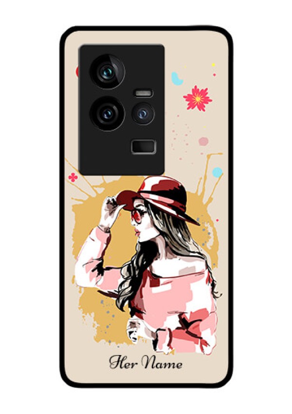 iQOO 11 5G Photo Printing on Glass Case - Women with pink hat Design