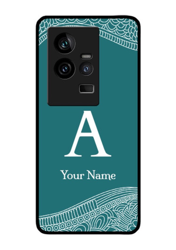 iQOO 11 5G Personalized Glass Phone Case - line art pattern with custom name Design
