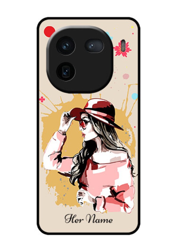 iQOO 12 5G Custom Glass Phone Case - Women With Pink Hat Design
