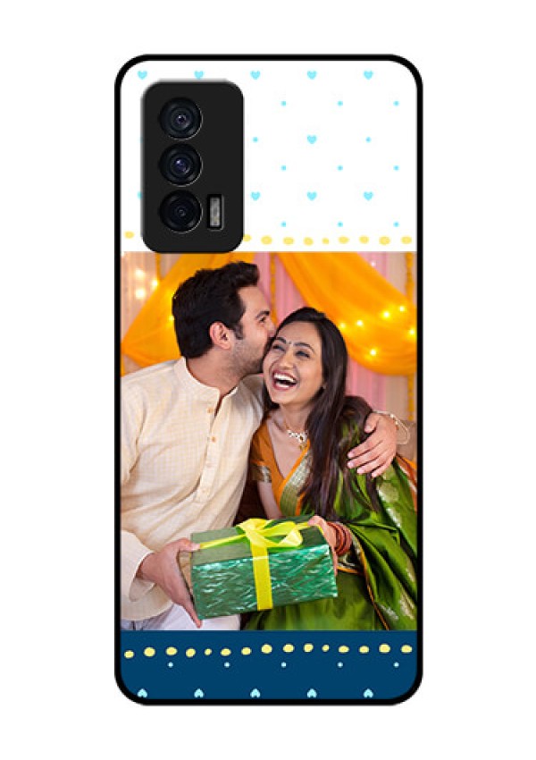 iQOO 7 5G Personalized Glass Phone Case - White and Blue Abstract Design