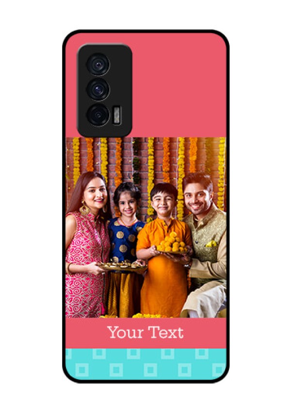 iQOO 7 5G Personalized Glass Phone Case - Peach & Blue Color Design