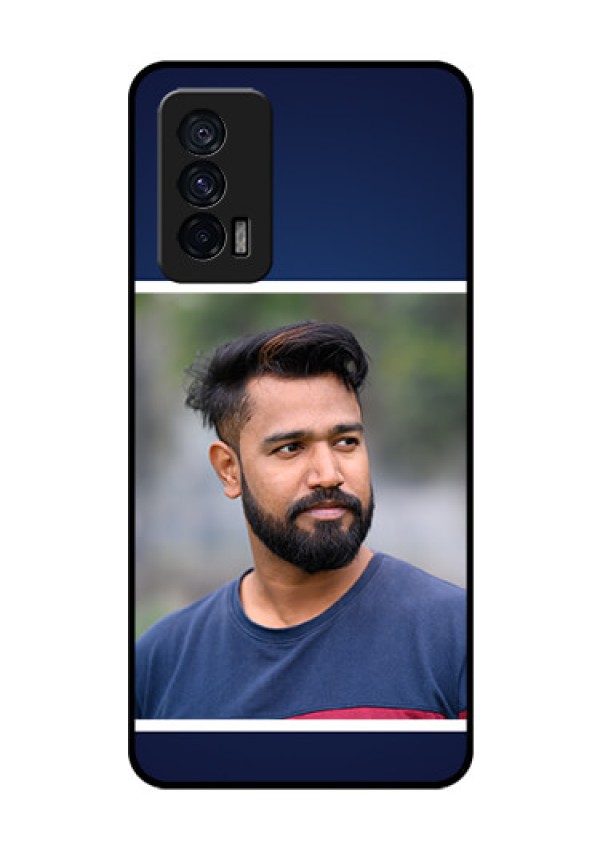 iQOO 7 5G Personalized Glass Phone Case - Simple Royal Blue Design