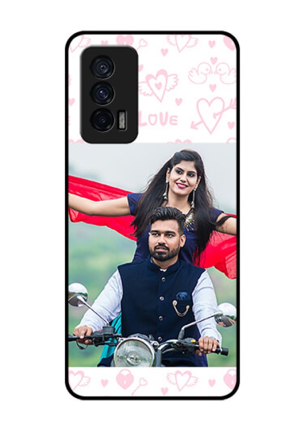 iQOO 7 5G Custom Glass Mobile Case - Pink Flying Heart Design