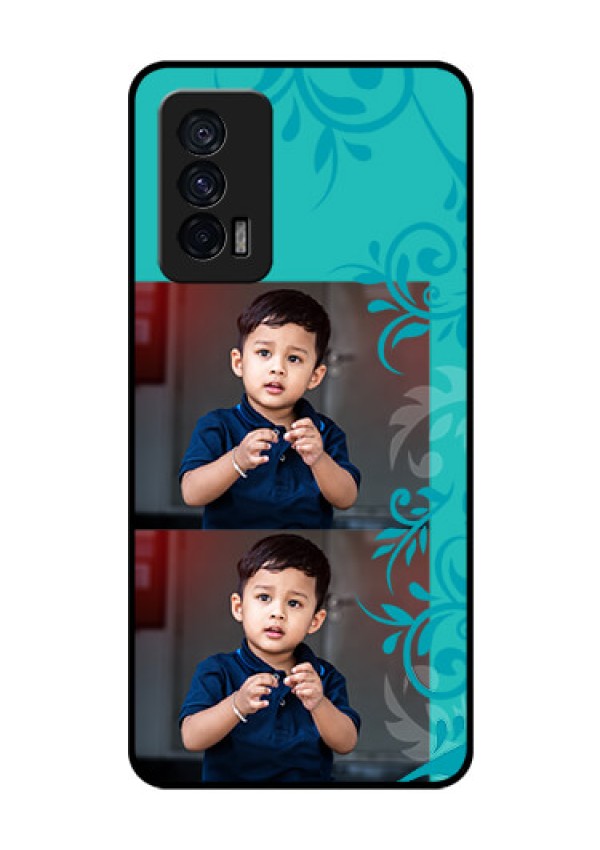 iQOO 7 5G Personalized Glass Phone Case - with Photo and Green Floral Design 