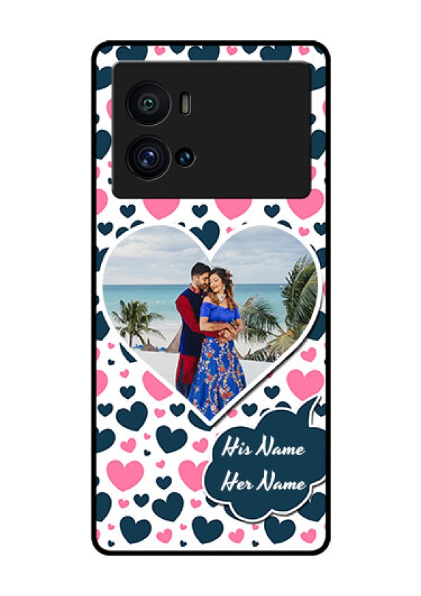 iQOO 9 Pro 5G Custom Glass Phone Case - Pink & Blue Heart Design