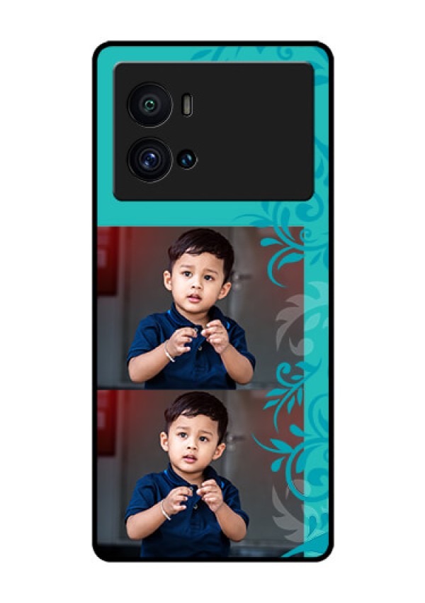 iQOO 9 Pro 5G Personalized Glass Phone Case - with Photo and Green Floral Design